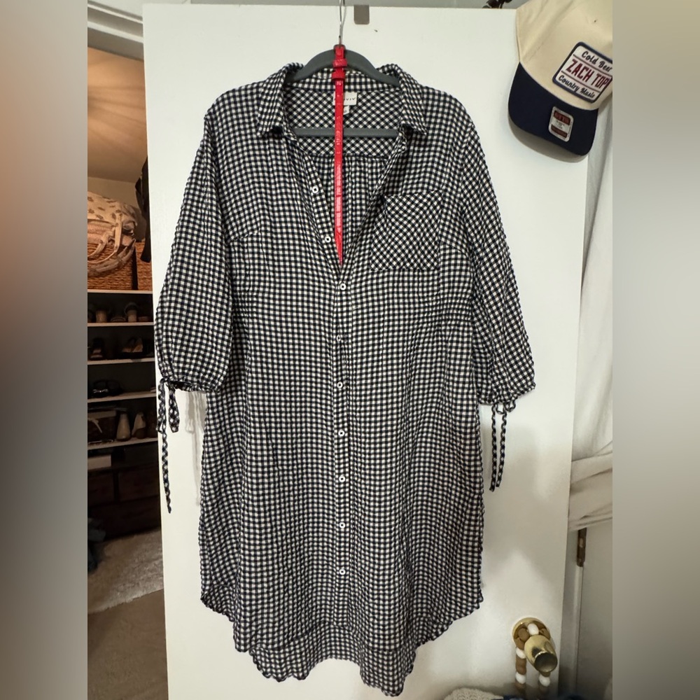 Ava & Viv Black and White Gingham Midi Shirt Dress